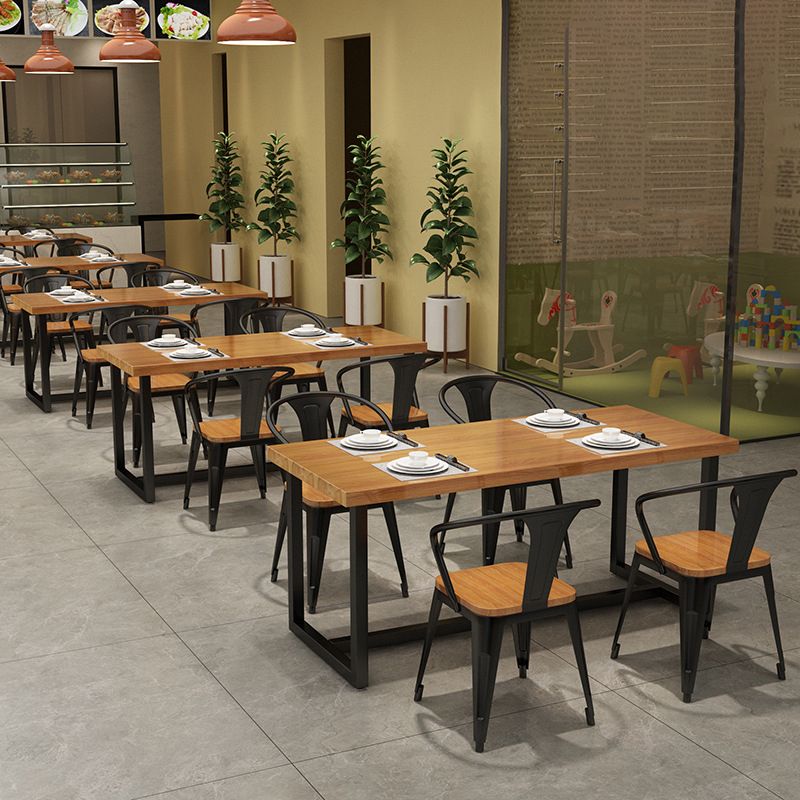 Black Metal Trestle Counter Table Industrial Rectangle Solid Wood Top Table