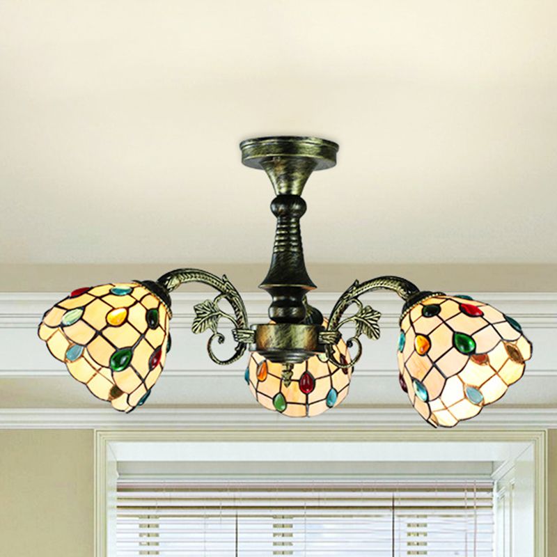 Buntglas Tiffany Style Blatt/Pfauen Schwanz/Blütenheize Beleuchtung 3/5 Lichter hängen Deckenlicht in antiker Bronze