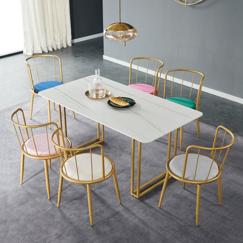 Glam Style Sintered Stone White Dining Room Set with Rectangle Table Formal Dining Table Furniture