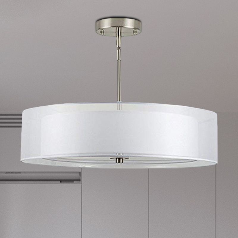 16"/19.5"/23.5" Dia Cylinder Suspension Pendant Contemporary Fabric White LED Hanging Pendant Lamp