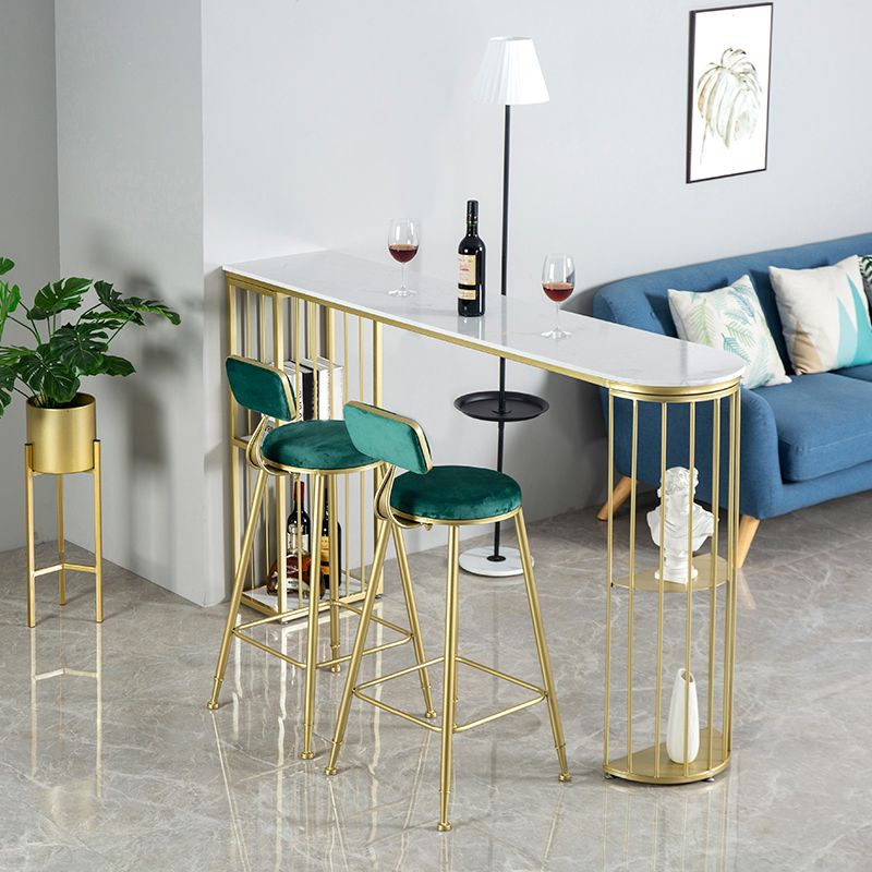 Marble Bar Table Double Pedestal Dining Table with Storage Shelves