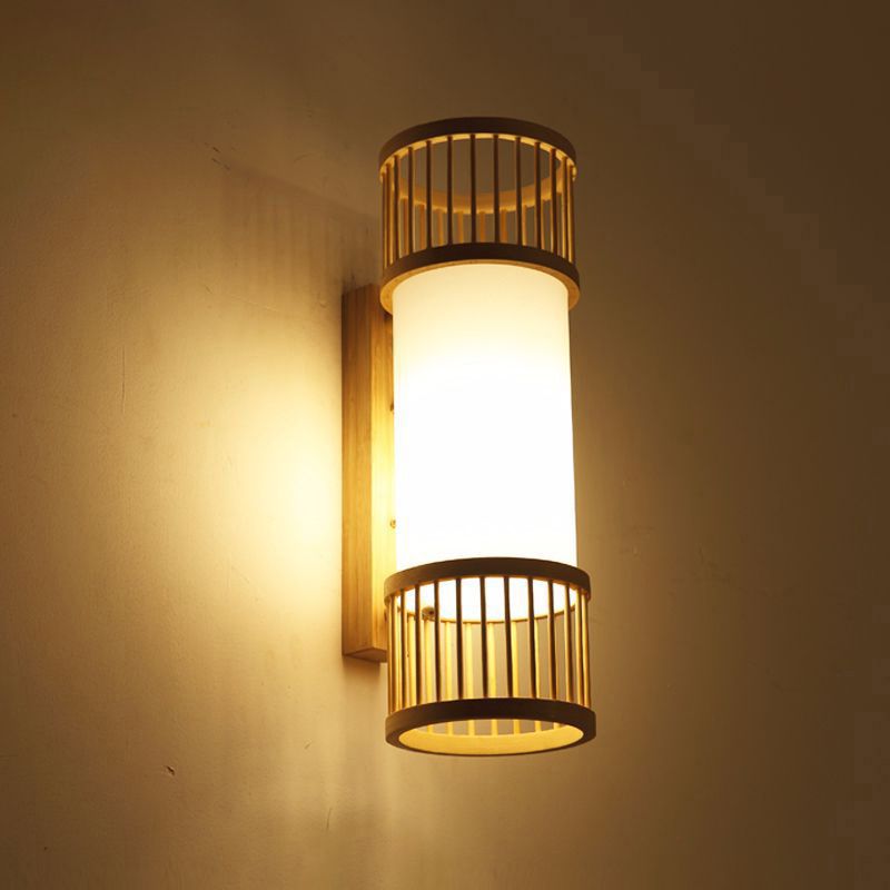 Éclairage mural cylindrique Bamboo moderne Éclairage mural en bois unique pour le couloir