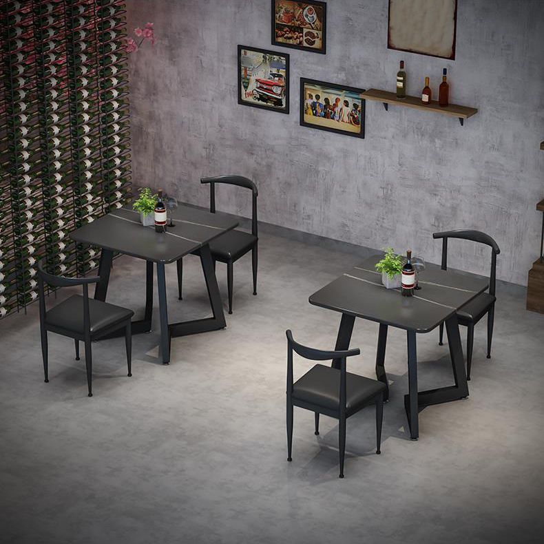 Sintered Stone Dining Table Black Industrial Style Dining Table with Metal Base