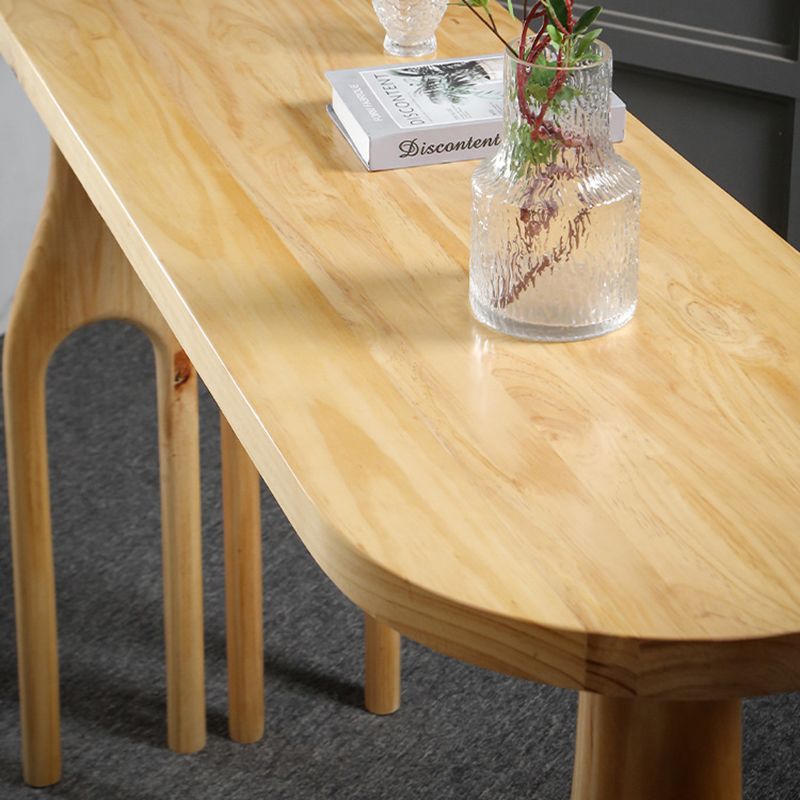 Freeform Double Pedestal Bar Table Natural Solid Wood Bar Stool Table for Dining Room