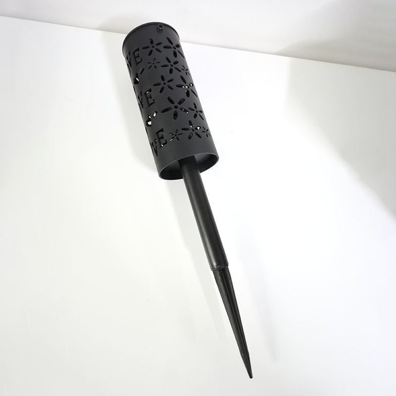 Cylinder Plastic LED Lawn Lighting Artistic Black Hollow out Solar Stake Light for Backyard