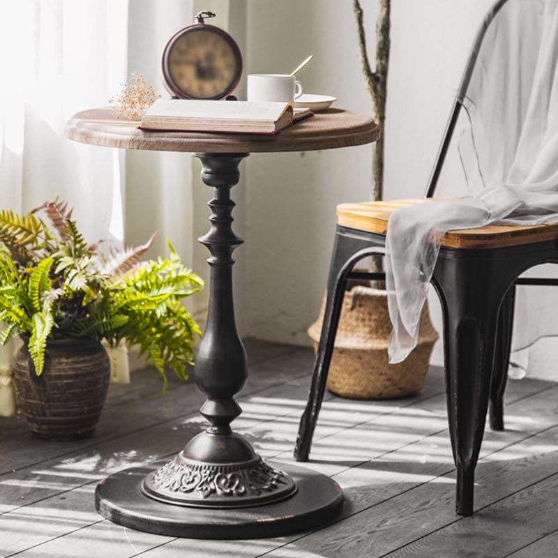 Pedestal Side Table Wood Round Side End Table- Distressed Surface Treatment