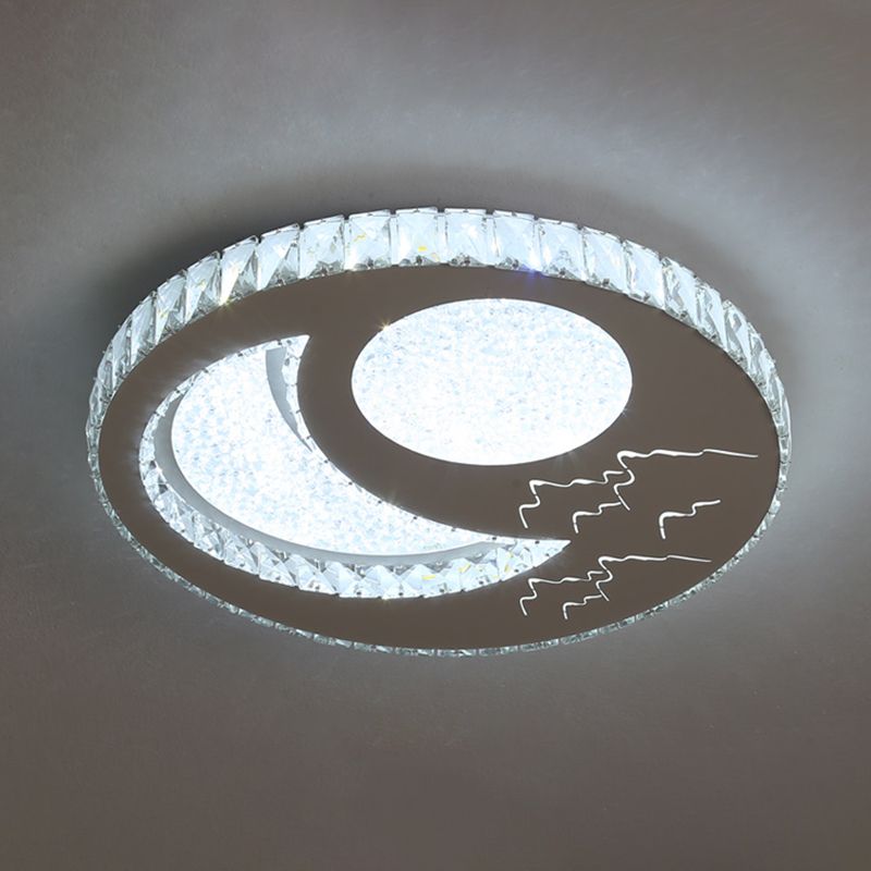 Chambre ronde Flush Ceiling Light Crystal LED Contemporary DEL Flush Mount Lighting Fixture in Stainless-Steel