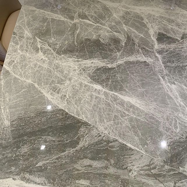 Gray Stone Top Table with Ash Wood Frame Modern Dining Table for Home