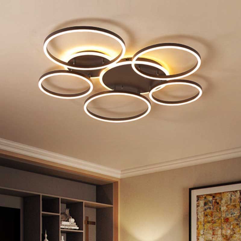 Black Hoop LED Flush Mount Lighting Postmodern 1/2/3-Head Metal Bedroom Ceiling Lamp in Warm/White Light