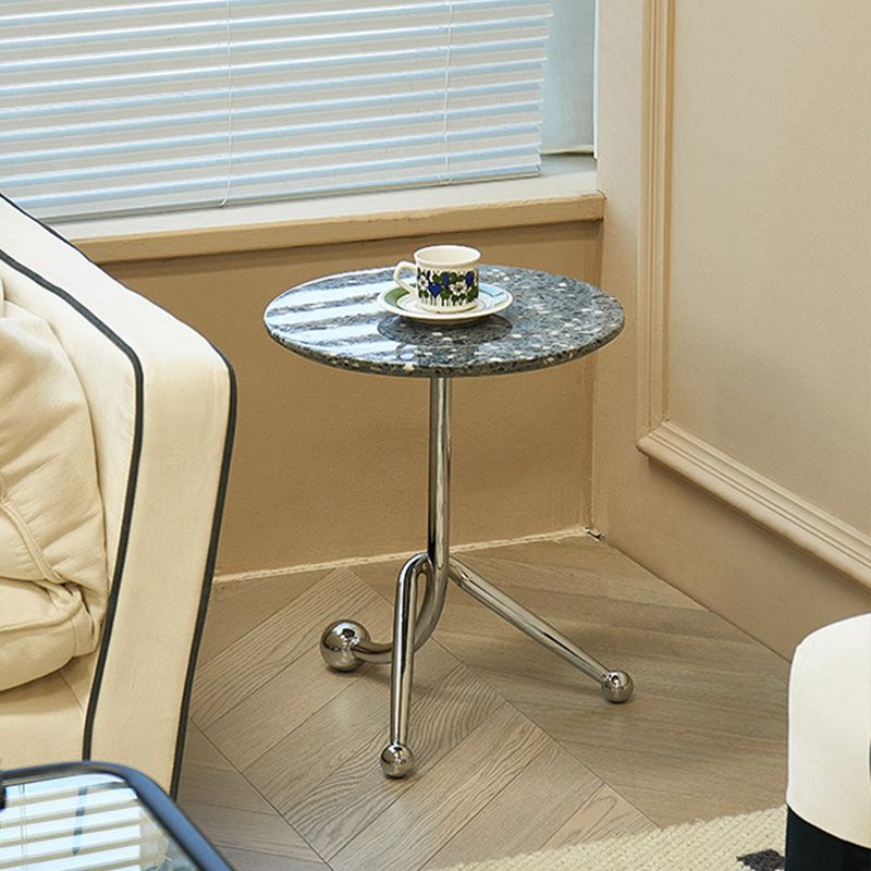 Pedestal Silver Base End Table with Round Top Sofa Side Accent Table