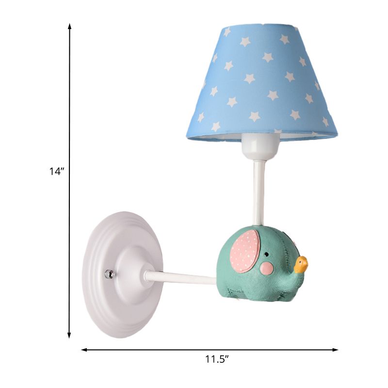 Ángulo recto Lámpara de pared de dormitorio infantil Iron de 1 linda lámpara de luz para niños con tono rosa/azul y linda decoración de elefantes