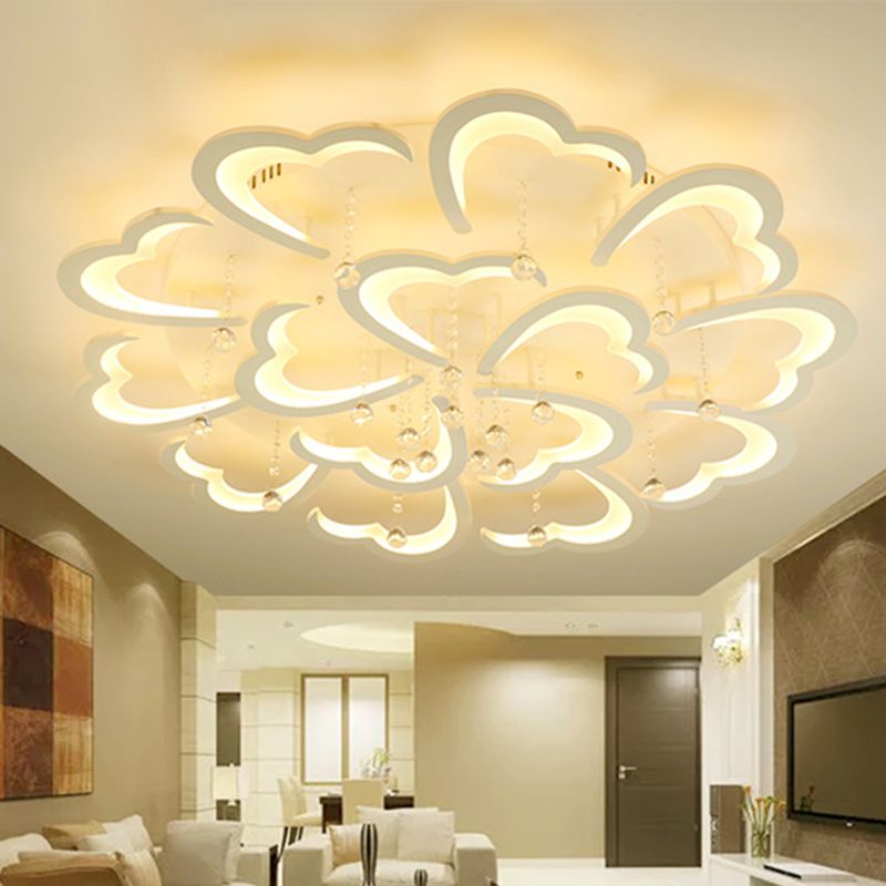 23"/43" W Heart Living Room Flush Mount Simple Acrylic 5/15 Lights White Flush Light Fixture in Warm/White/3 Color Light