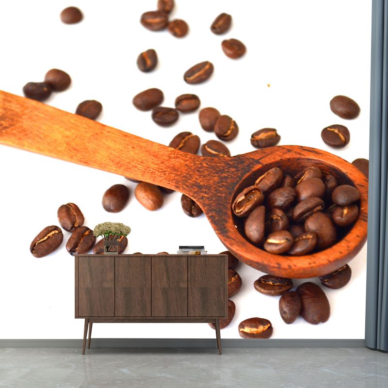 Coffee Beans Mural Wallpaper Contemporary Style Mildew Resistant Commerce Shop Decoration