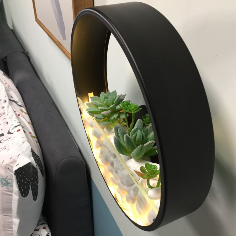Loop Shaped Wall Sconce Light Decorative Metal Bedroom LED Wall Light with Faux Succulents and Pebbles