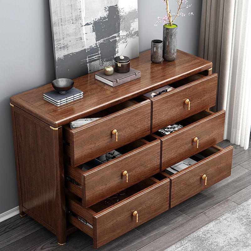 Rectangular Brown Accent Chest Rubberwood Chest with Storage Drawers