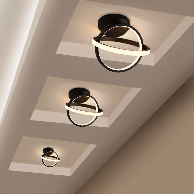 Crossed Circle Metallic Flush Mount Lamp Minimalist Black/White LED Ceiling Flush in Warm/White Light