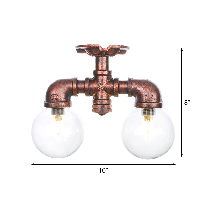 Boule d'éclairage semi-montée en cuivre et verre transparent, 2 lumières, lampe LED antique encastrée