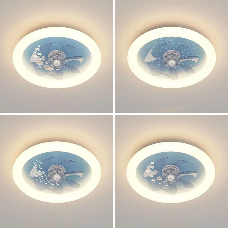 Round Shape Ceiling Fan Light Children LED Ceiling Mount Lamp with Acrylic Shade