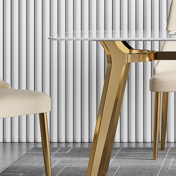 Luxury Sintered Stone Dining Table Rectangle Table with Metal Base and 4 Legs