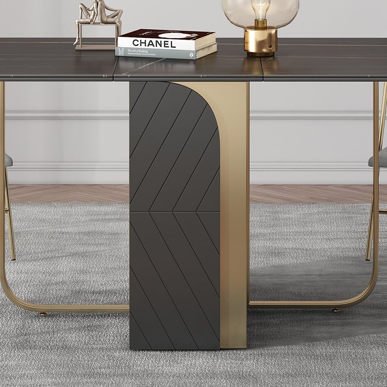 Modern Style Rectangle Dining Table 62.6" Sintered Stone Drop-Leaf Table with Metal Base