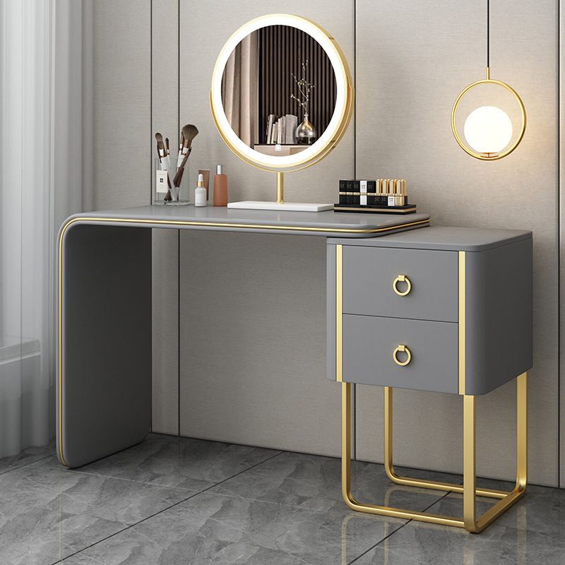 Glam Faux Leather and Wood 2-Drawer Makeup Vanity Desk for Bedroom