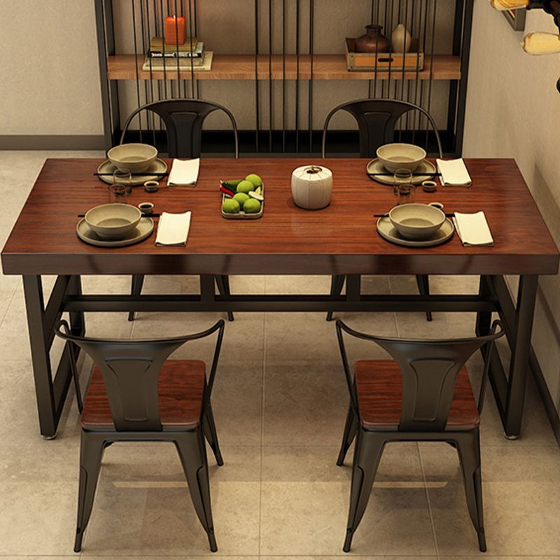 Solid Wood Industrial Dining Table Brown Dinette Table with Metal Frame