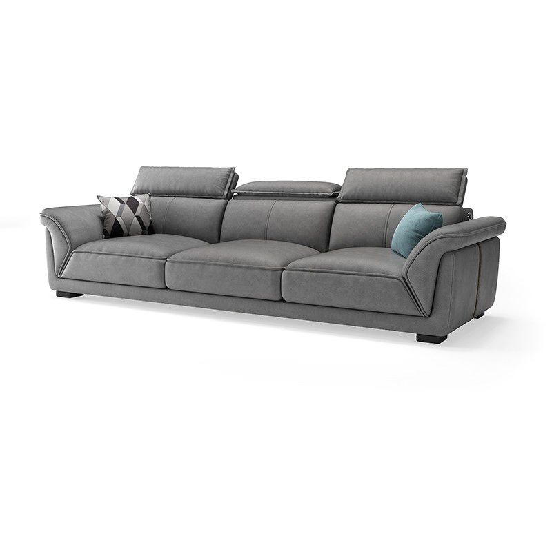 Gray Faux Leather Sofa & Chaise Modern Biscuit Back Sofa - 33.46" H