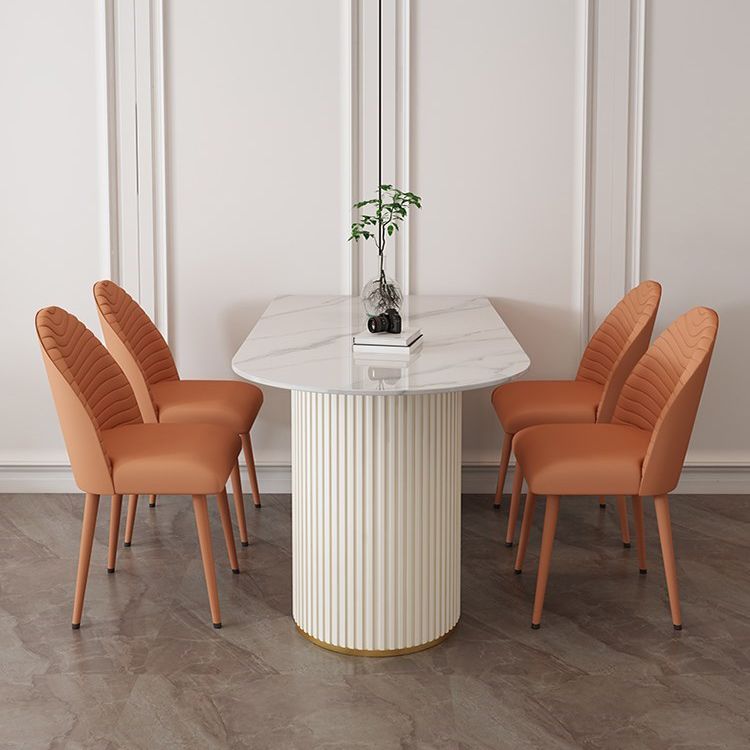 Sintered Stone White Table for Restaurant Modern Dining Table with Double Pedestal Base