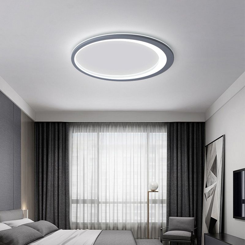 12"/16"/19.5" W Grey Oval Ring Ceiling Light Nordic Style LED Metallic Flush Mount Lamp in Warm/White/3 Color Light