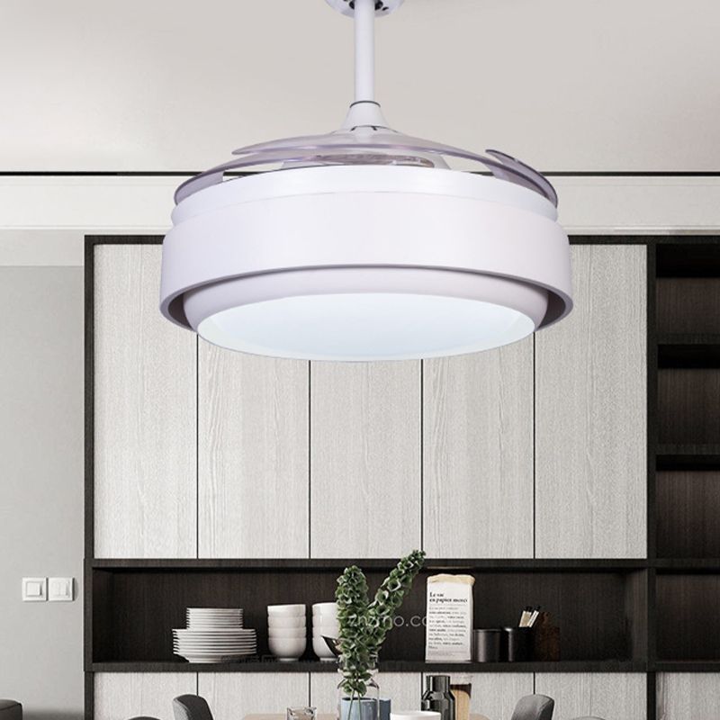 42 "brede acryl Wit semi -spoeling Mount Circle LED Hedendaagse 4 Blades ventilatorverlichting voor slaapkamer, op afstand/muurbediening