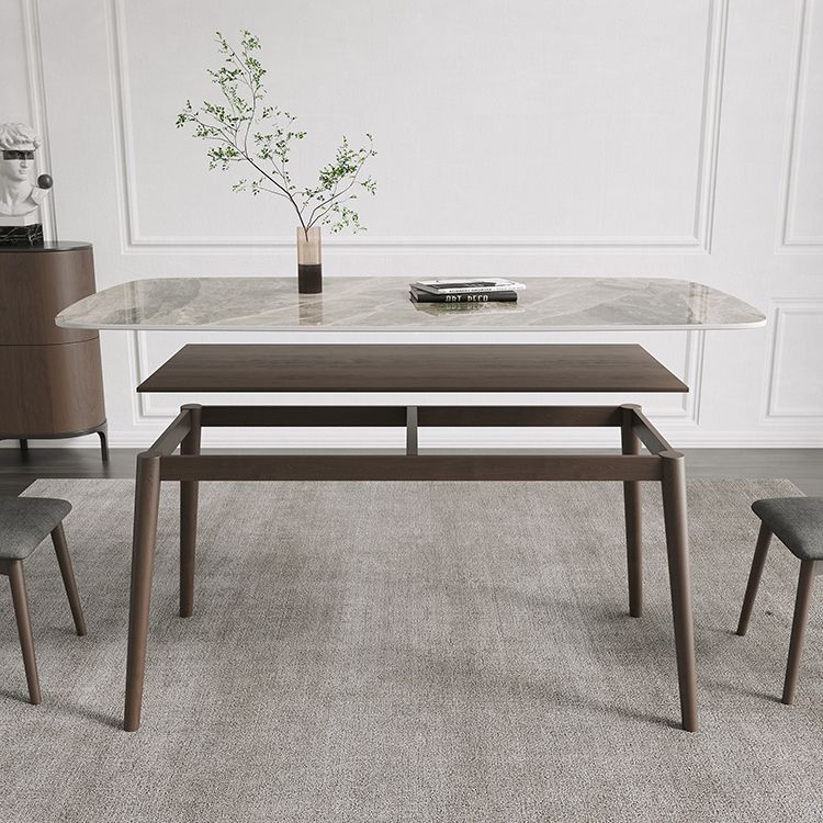 Moderne eettafel uit het midden van de eeuw, rechthoekig stenen blad, eettafel met 4 poten