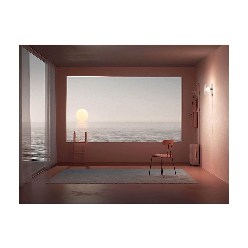 Minimalism Canvas Print Dark Color Mixed Media Empty Room with Sea View Wall Art for Home