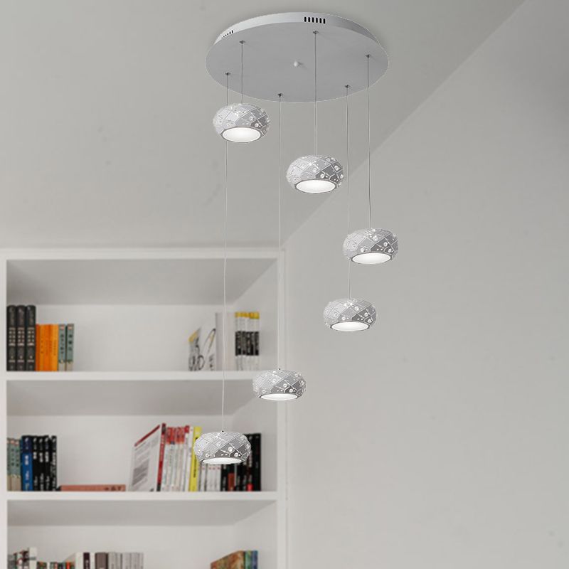 Kit de luz colgante de tambor iluminación de suspensión blanca de metal moderno en luz blanca/cálida con cordones ajustables