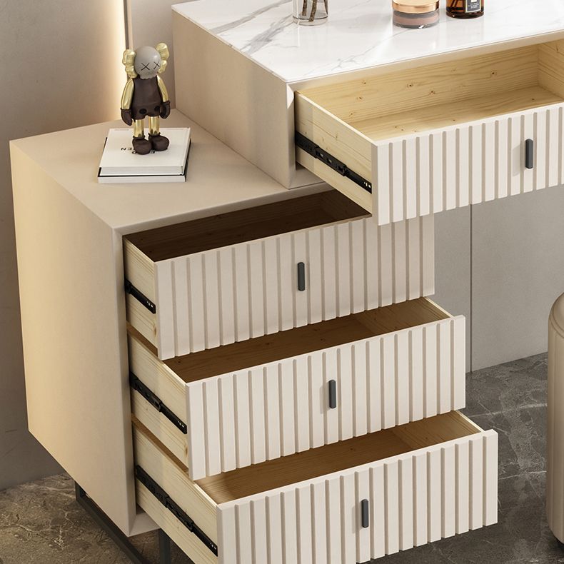 Contemporary Stone White Vanity Desk 5-Drawers Vanity Dressing Table