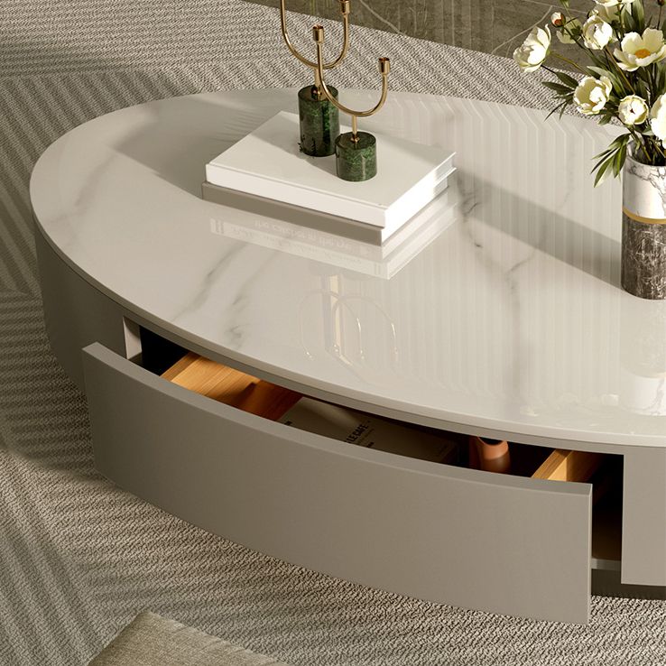 Glam Oval Slate Top Coffee Table 13.77" Tall Cocktail Table with Storage