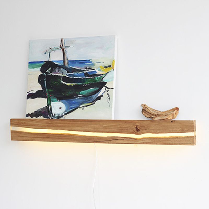 Wooden Bar Shaped Shelf Wall Light Nordic Style LED Wall Sconce for Living Room