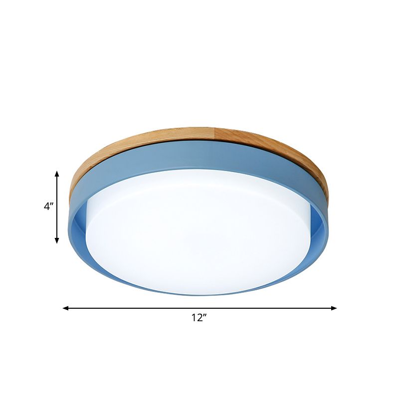 Iluminación empotrada redonda azul/blanca/amarilla, montaje empotrado de techo Led de metal macarrón nórdico con pantalla acrílica, 12"/18,5" W