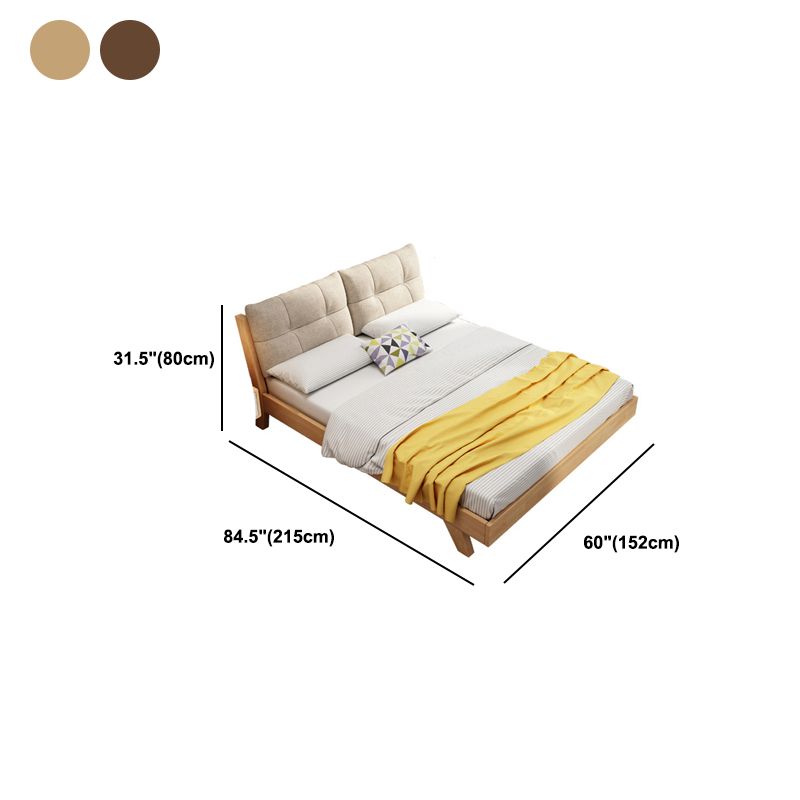 84.65 inch Wide Mid-century Bed Frame Solid Wood Bed with Upholstered Headboard
