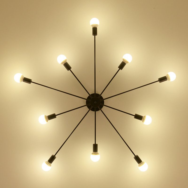 Industrial Exposed Bulb Semi Flush Mount Ceiling Fixture Metal Ceiling Lamp