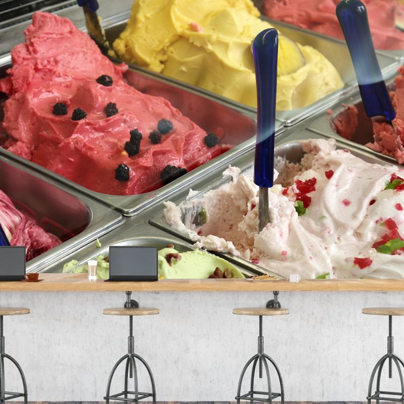 Ice Cream Mural Mildew Resistant Contemporary Photography Wall Covering for Commercial Use