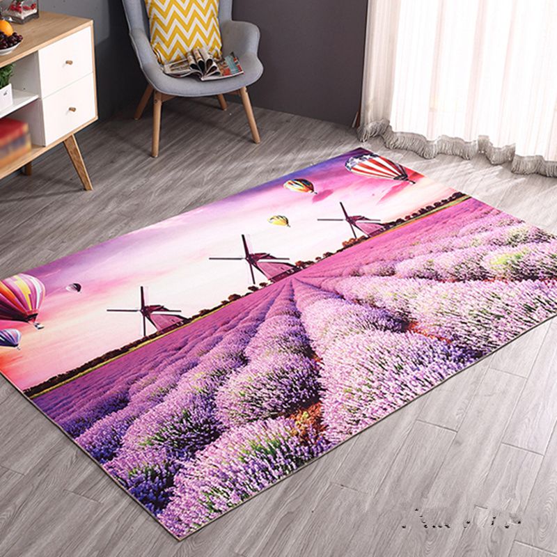 Purple Modern Carpet Polyester Windmill Carpet Washable Carpet for Living Room