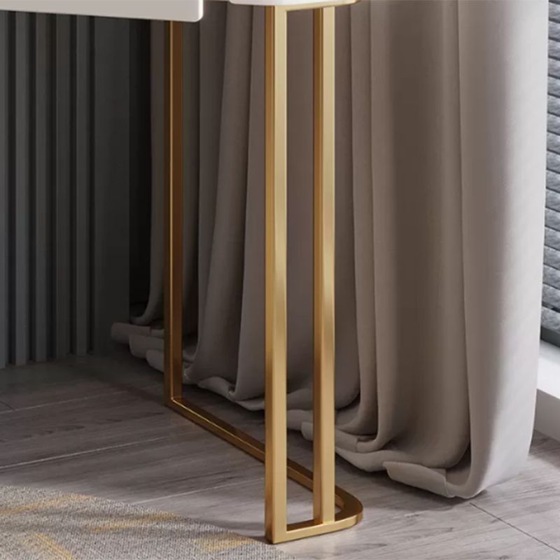 Luxurious Glass Vanity Table with Mirror & Stool 3 Drawers Beige Dressing Table
