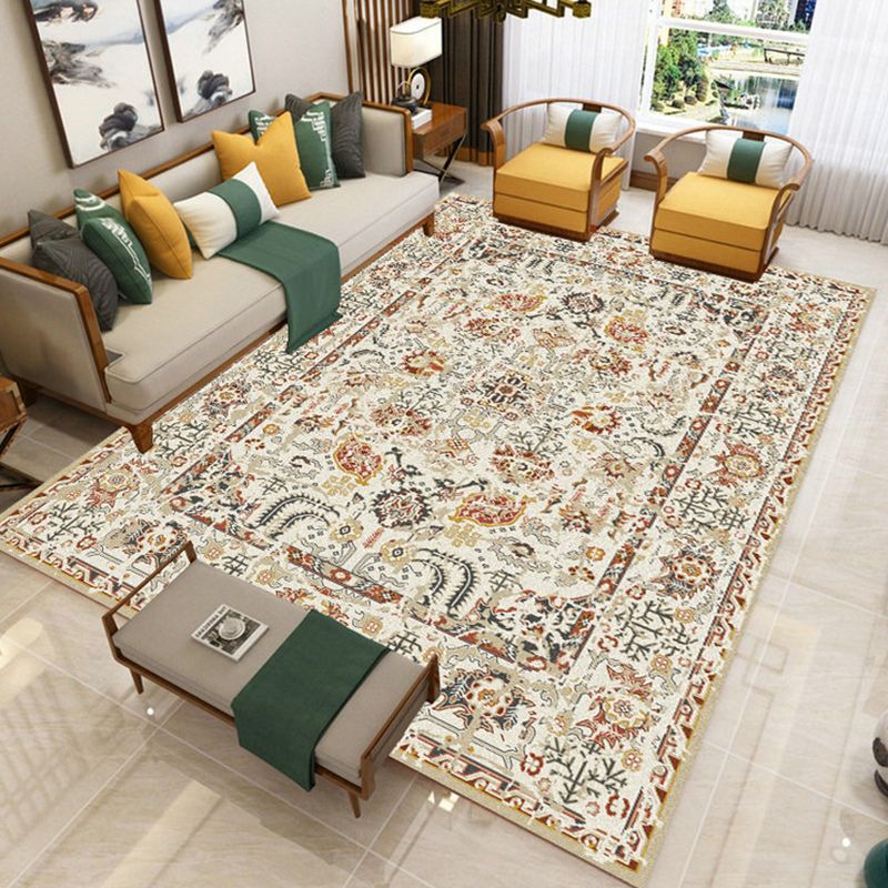 Vintage Medallion Print Rug Antique Polyester Carpet Stain Resistant Area Carpet for Home Decor