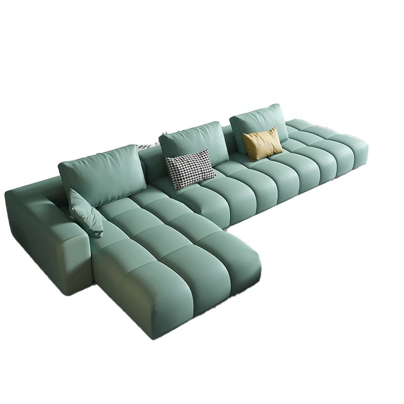 Nordic Genuine Leather Square Arm Stationary Living Room Sofa Chaise