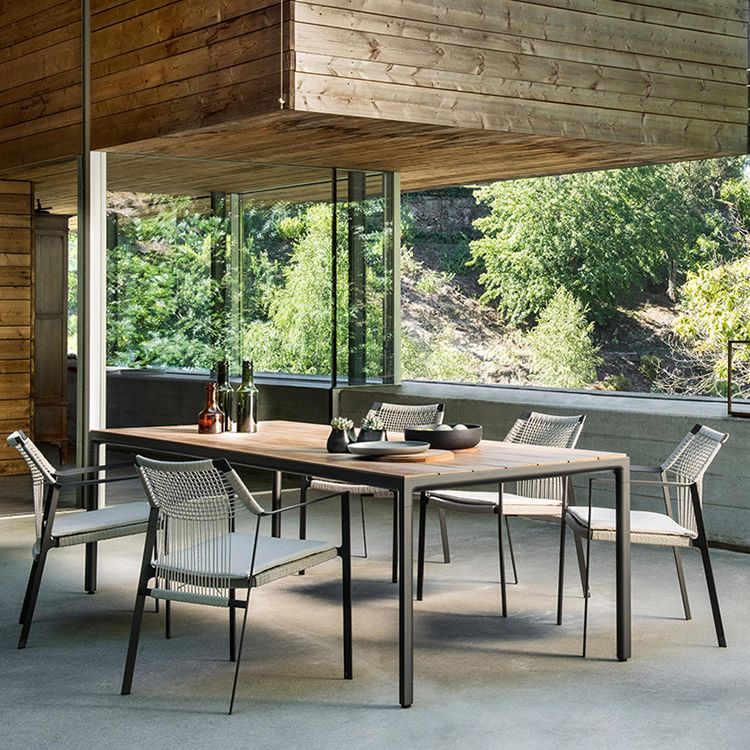 Industrial Outdoors Dining Chairs with Rattan Back and Aluminum Base