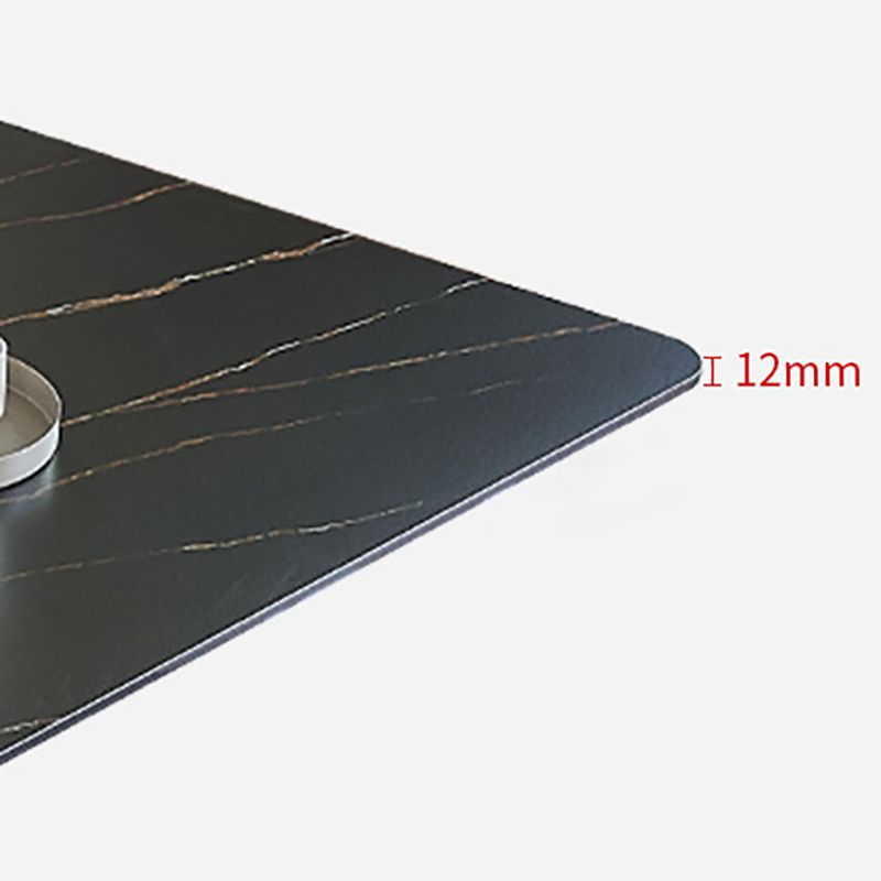 Stone Top Dining Table Rectangle Dining Table with Wood Steel Base in Black