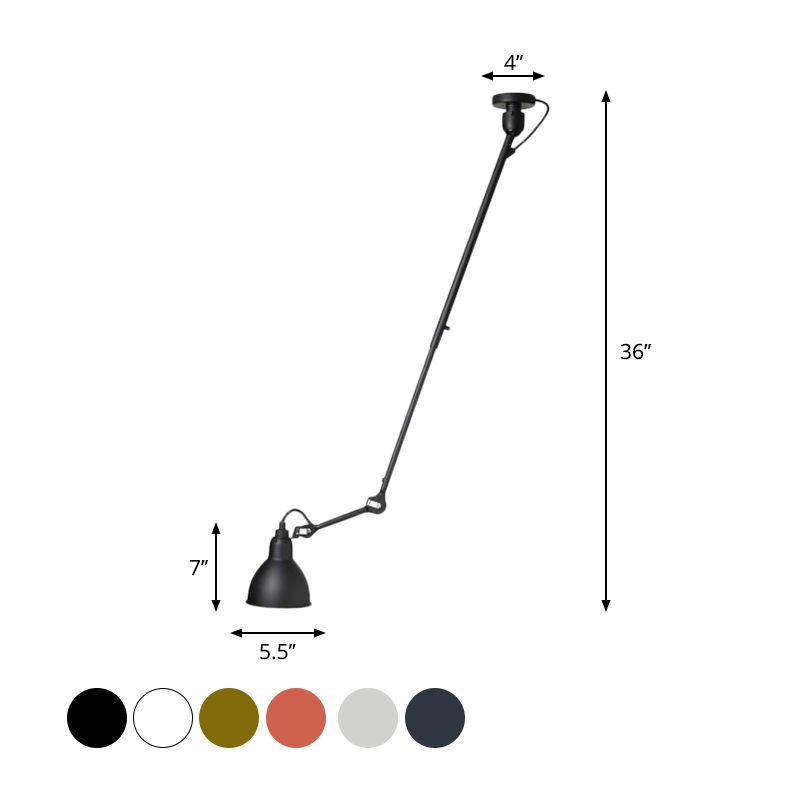 Dome Metallic Shade Pendant Lamp Modern Style 1 Bulb Black/Gray Ceiling Lighting with Articulated Arm for Kitchen