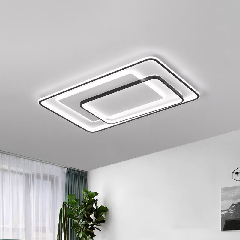 Novelty Minimalist LED Ceiling Lamp Black Triple-Round/Square/Rectangle Flush Mount Light with Acrylic Shade, Warm/White Light