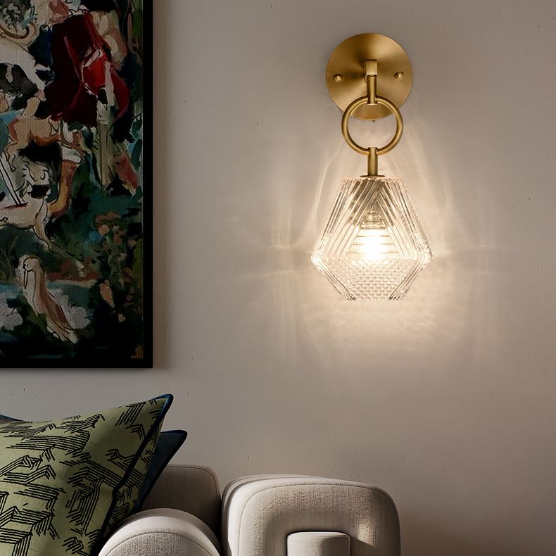 Modern Luxury Wall Sconce Copper Geometric Hanging Wall Lamp with Glass Shade