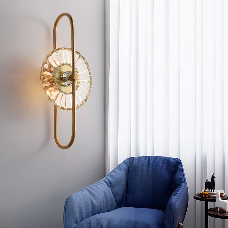 Contemporary Round Sconce Lights Metal and Crystal 3 Lights Wall Mount Light Fixture